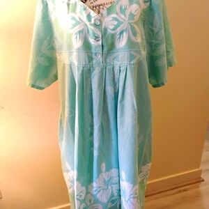 Anthony Richard's Women's House Dress Muumuu-Midi Hawaiian Aqua Blue Floral-1X